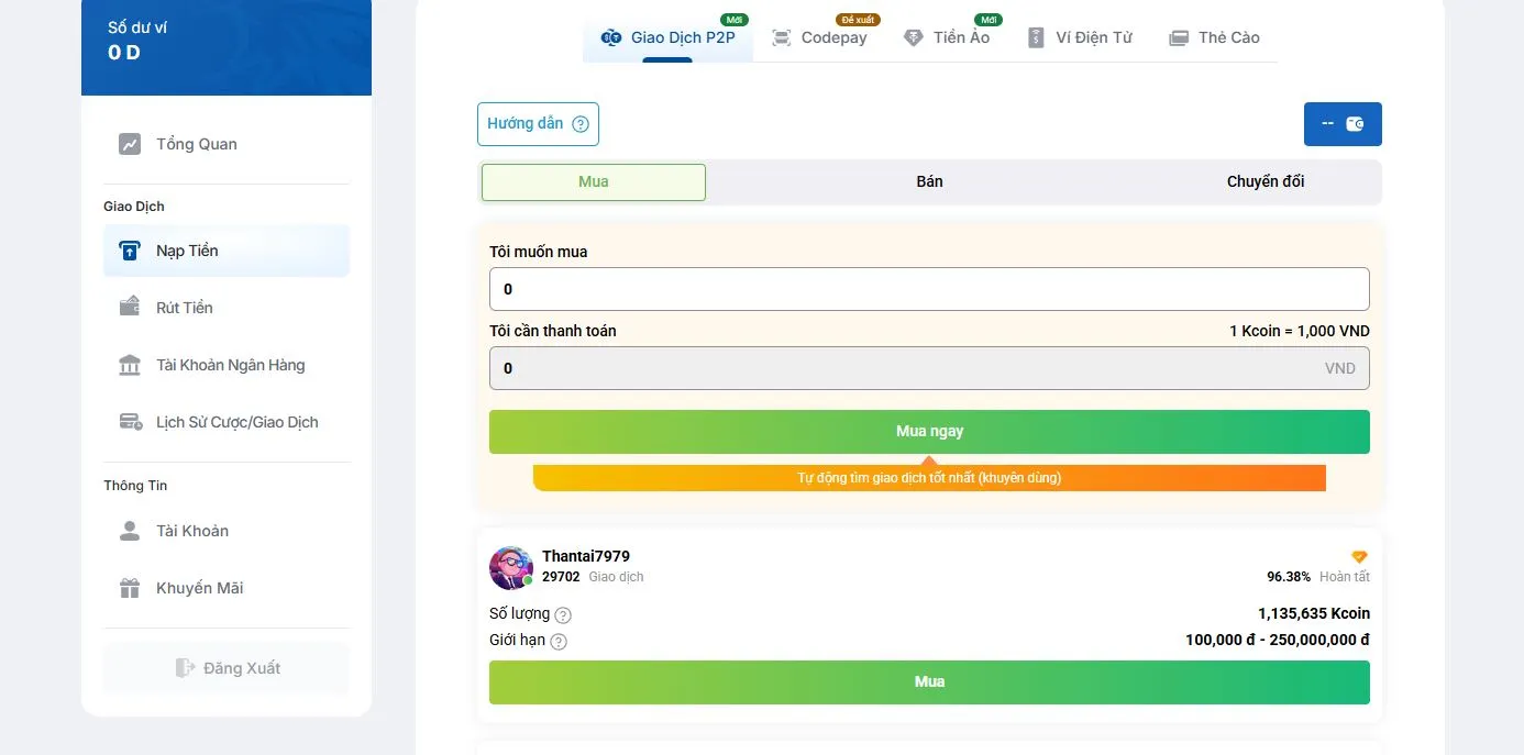 Cách nạp tiền nhanh chóng