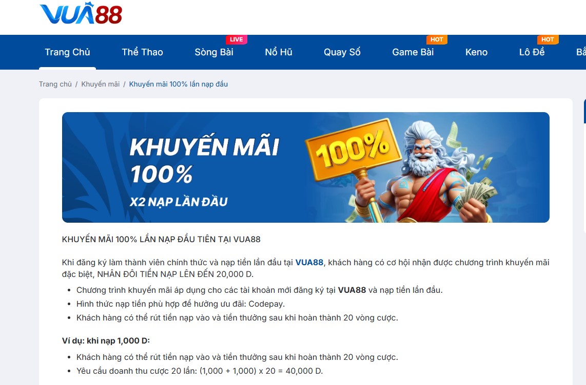 Hoàn trả thể thao Vua 88 lên đến 1.6%