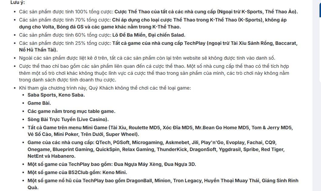 Điều kiện sử dụng khuyến mãi hoàn trả