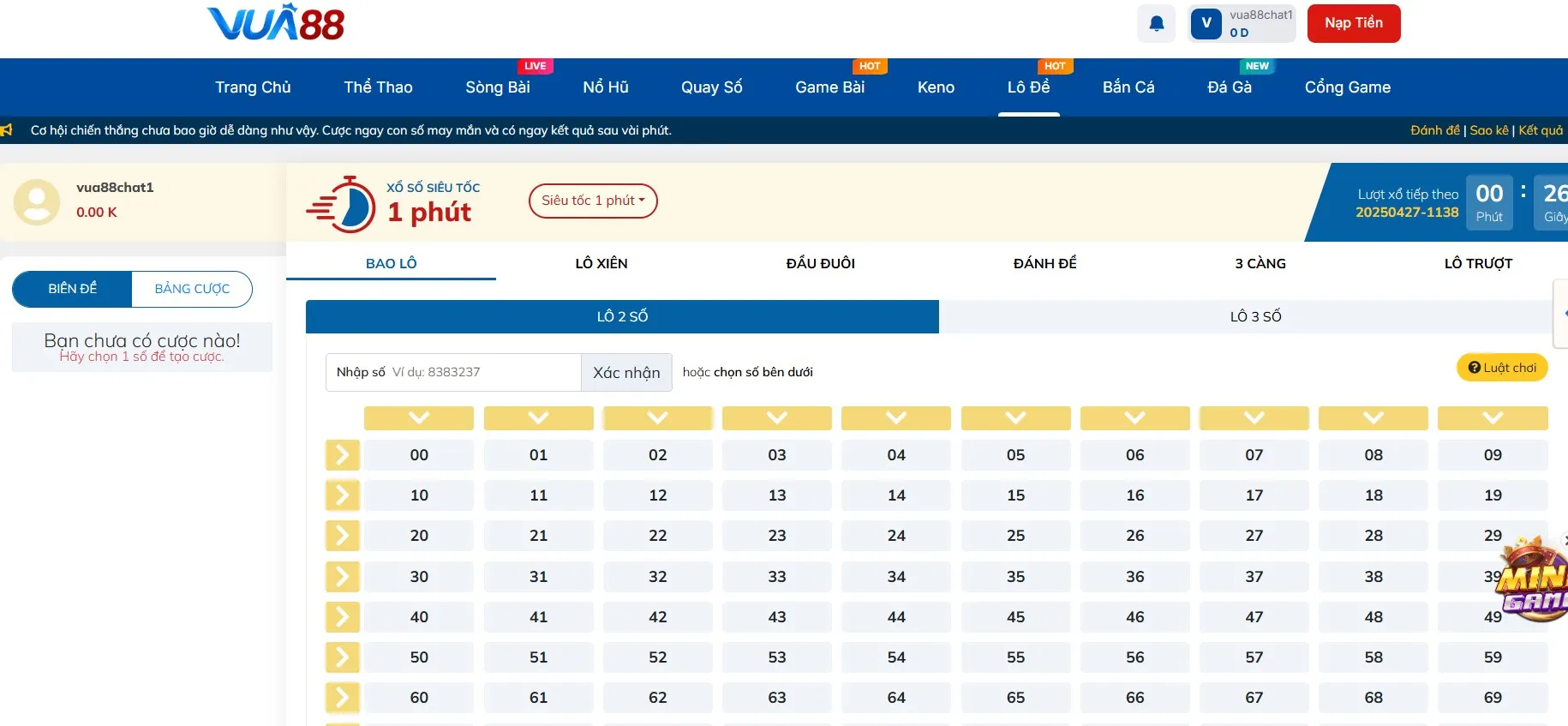 Hình thức chơi lô đề tại Vua 88