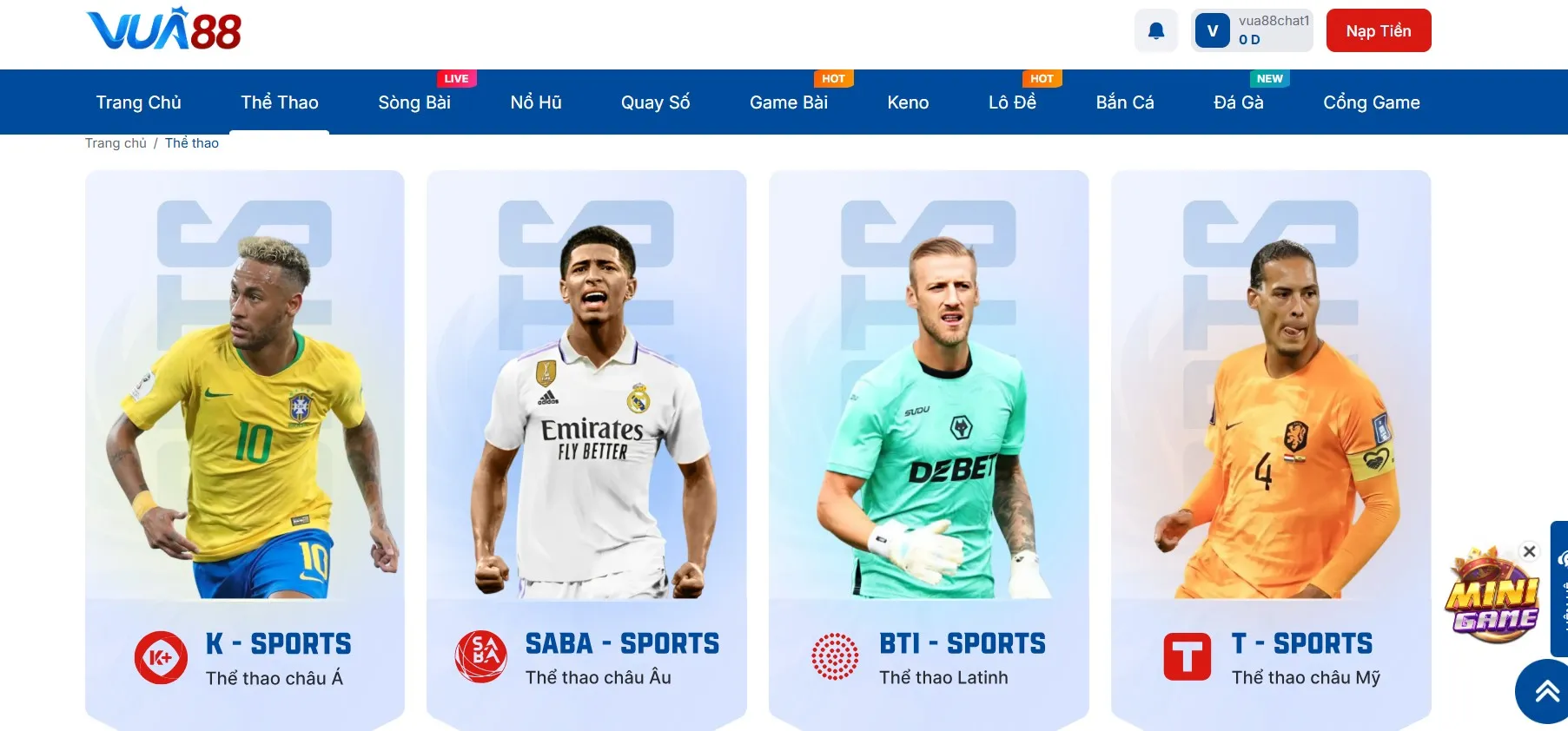 Nhà cung cấp thể thao tại Vua 88