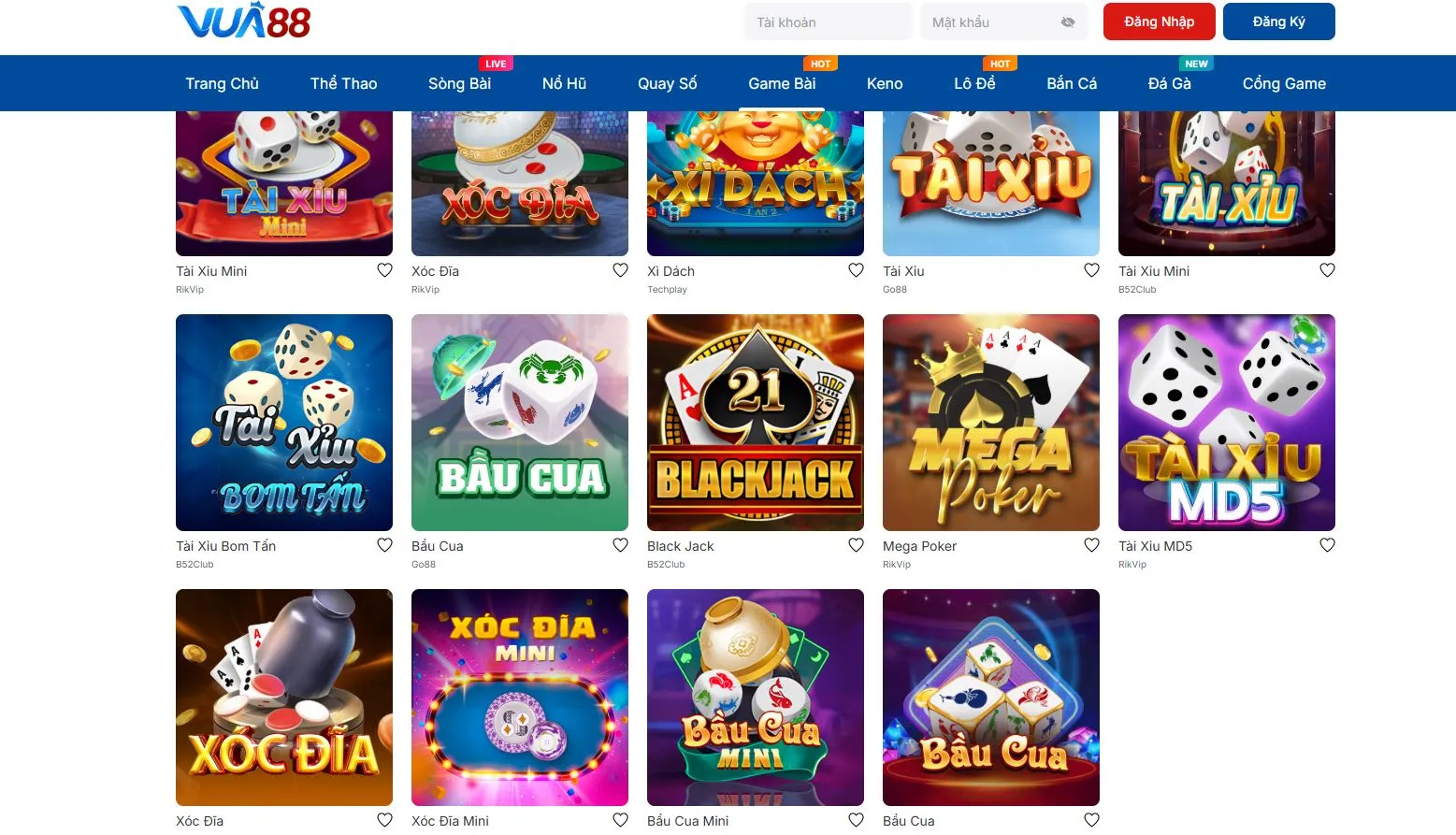 Tổng hợp game bài truyền thống Vua 88