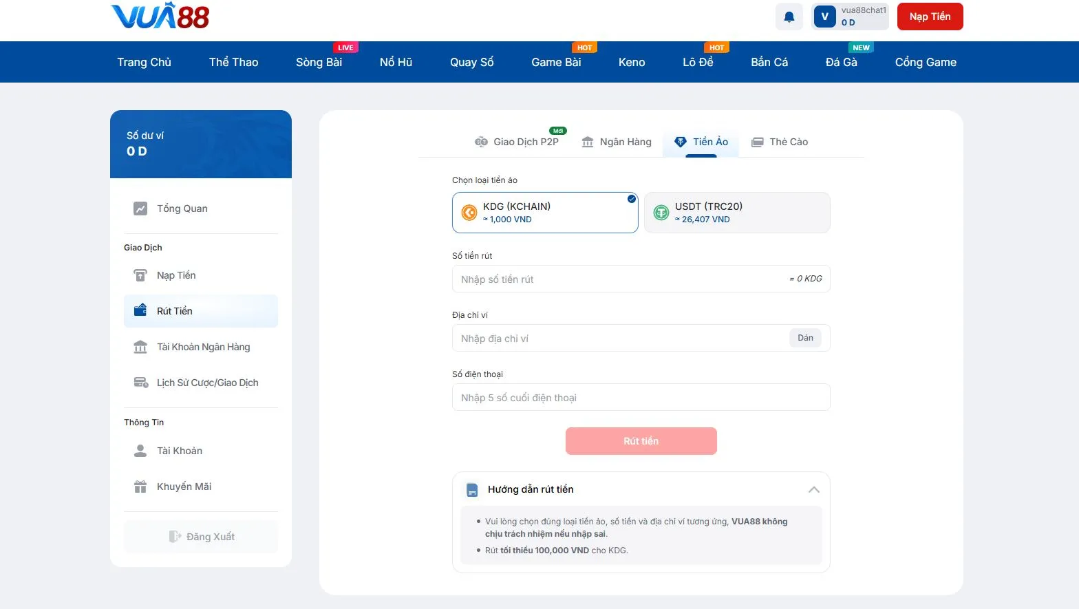 Rút tiền thông qua tài khoản ngân hàng