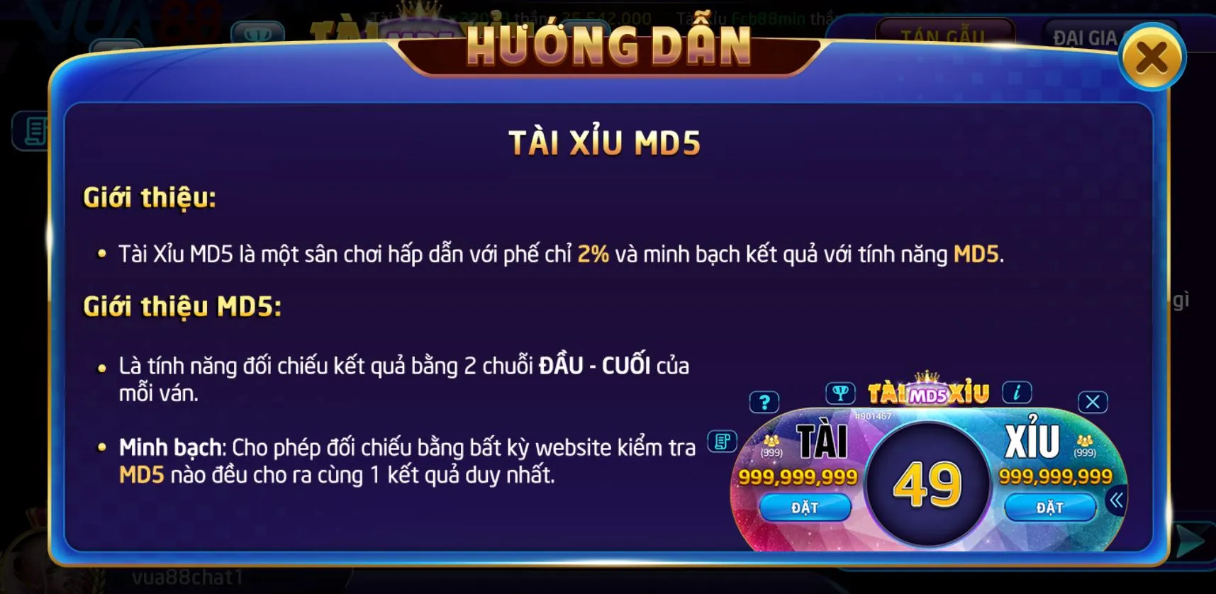 Tài Xỉu MD5 tại Vua88 có gì nổi bật?