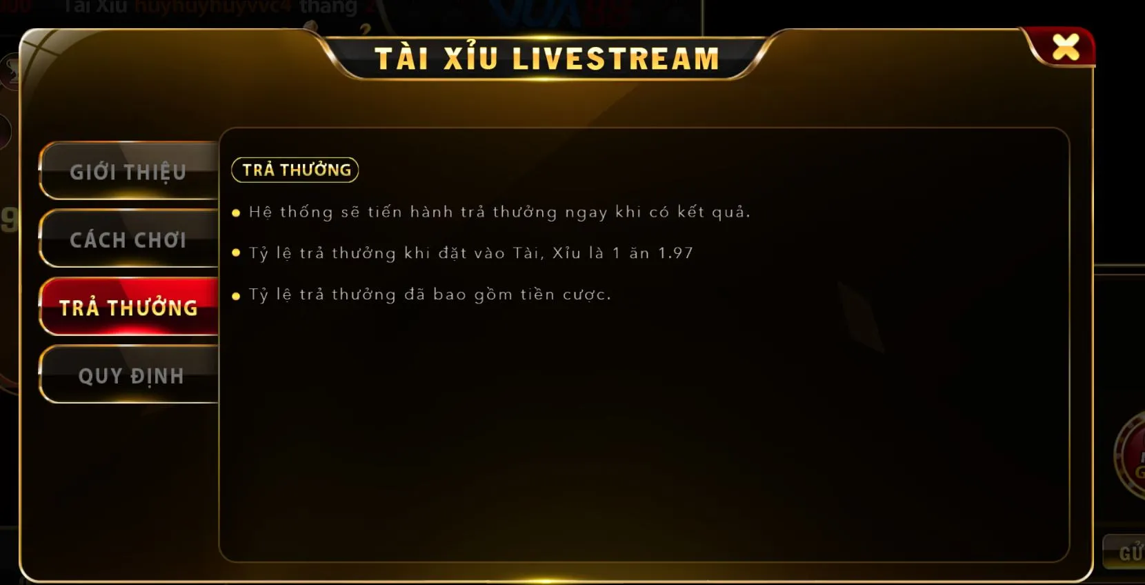 tai xiu live Vua88 4 Cơ chế thưởng trong Tài xỉu live